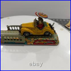 1007 RARE YELLOW MINT Marusan Tin Wind-Up Magic Wonder MG Car & Track Set-WORKS