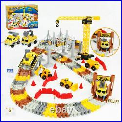 176 PCS Construction Race Tracks Set Flexible Train Track with 2 Electric Car