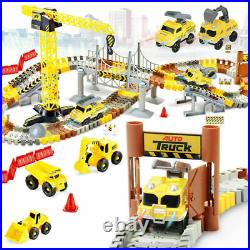 176 PCS Construction Race Tracks Set Flexible Train Track with 2 Electric Car