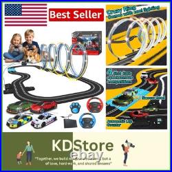 18.7ft Slot Car Track Set with 4 Light-Up Cars & Dual Power Modes for Kids 8+