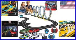 18.7ft Slot Car Track Set with 4 Light-Up Cars & Dual Power Modes for Kids 8+
