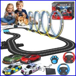 18.7ft Slot Car Track Set with 4 Light-Up Cars & Dual Power Modes for Kids 8+