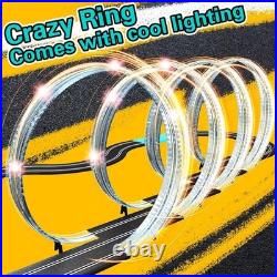 18.7ft Slot Car Track Set with 4 Light-Up Cars & Dual Power Modes for Kids 8+