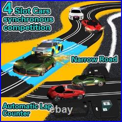 18.7ft Slot Car Track Set with 4 Light-Up Cars & Dual Power Modes for Kids 8+