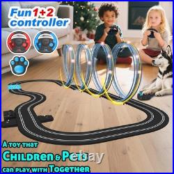 18.7ft Slot Car Track Set with 4 Light-Up Cars & Dual Power Modes for Kids 8+