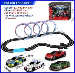 18.7ft Slot Car Track Set with 4 Light-Up Cars & Dual Power Modes for Kids 8+