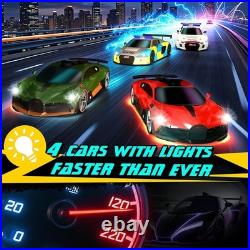 18.7ft Slot Car Track Set with 4 Light-Up Cars & Dual Power Modes for Kids 8+