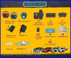 18.7ft Slot Car Track Set with 4 Light-Up Cars & Dual Power Modes for Kids 8+