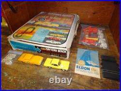 1963 Eldon Daytona Beach Racing Set 1/32 Slot Car Set Cars 26 Pc Track