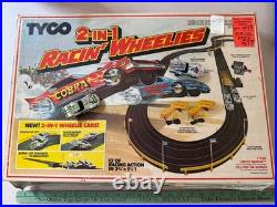 1982 TYCO 2-in-1 Racin Wheelies HO Slot Car Set with Track, Controllers & 4 Cars