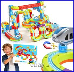 3D Infinity Cube Track Magnetic Electric Train Set for Kids 4 6 7 8, Toy Vehicle