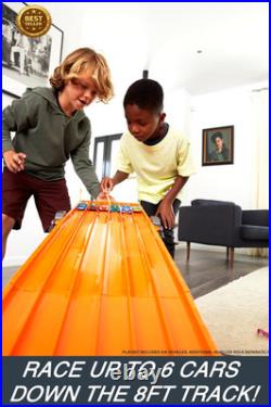 6 Lane Raceway Track Playset Lights Sounds 6 164 Scale Cars 8Ft Roll Up Storage