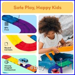 80-Piece Magnetic Building Block Race Car Track Set STEM Learning Toy, DIY Pla