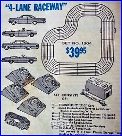 AURORA MODEL MOTORING GOOD HO #1304 TJET 4 LANE Slot Car Race Track Set 4 Cars