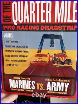Auto World Legends Of Quarter Mile Slot Car Set with Track Army v Marines NIB