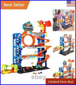 City Car Track Set Ultimate Garage with 2 Cars, 50 Spots & Dragon Ready