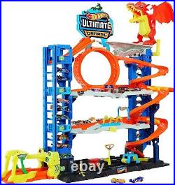 City Car Track Set Ultimate Garage with 2 Cars, 50 Spots & Dragon Ready