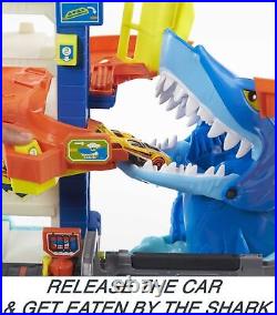 City Toy Car Track Set, Attacking Shark Escape Playset with 164 Scale Vehicl