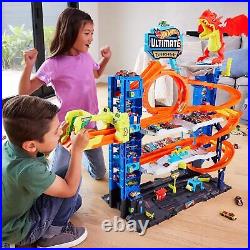 City Toy Car Track Set Garage, 2 Die-Cast & Car-Eating Dragon, Stores 50+Vehicles