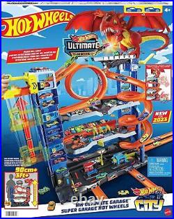 City Toy Car Track Set Garage, 2 Die-Cast & Car-Eating Dragon, Stores 50+Vehicles