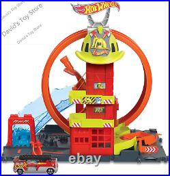 City Toy Car Track Set, Super Loop Fire Station & 164 Scale Firetruck, Connects