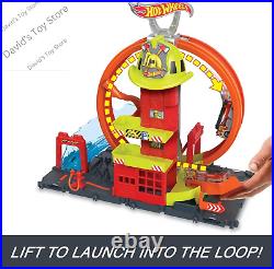 City Toy Car Track Set, Super Loop Fire Station & 164 Scale Firetruck, Connects