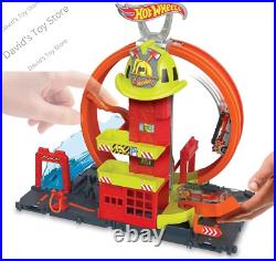 City Toy Car Track Set, Super Loop Fire Station & 164 Scale Firetruck, Connects