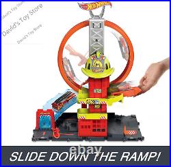 City Toy Car Track Set, Super Loop Fire Station & 164 Scale Firetruck, Connects