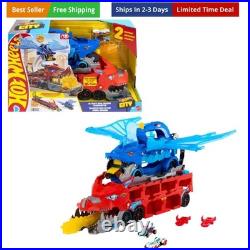 City Toy Car Track Set, Ultimate Dual Dragon Transporter & 2 Die-Cast Cars, L