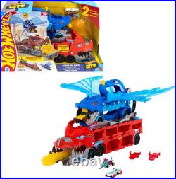 City Toy Car Track Set, Ultimate Dual Dragon Transporter & 2 Die-Cast Cars, Larg