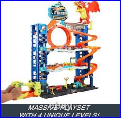 City Toy Car Track Set Ultimate Garage with 2 Die-Cast Toy Cars & Car-Eating Dra