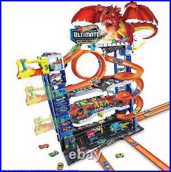 City Toy Car Track Set Ultimate Garage with 2 Die-Cast Toy Cars & Car-Eating Dra