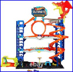 City Toy Car Track Set Ultimate Garage with 2 Die-Cast Toy Cars & Car-Eating Dra
