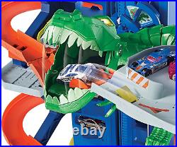 City Toy Car Track Set, Ultimate Garage with T-Rex Dinosaur, Store 100+ 164 Sca