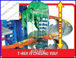 City Toy Car Track Set, Ultimate Garage with T-Rex Dinosaur, Store 100+ 164 Sca