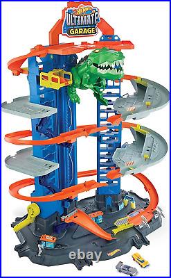 City Toy Car Track Set, Ultimate Garage with T-Rex Dinosaur, Store 100+ 164 Sca