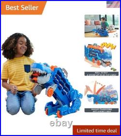 City Toy Car Track Set, Ultimate T-Rex Transporter, Hauler Transforms into St