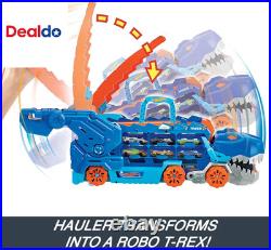 City Toy Car Track Set, Ultimate T-Rex Transporter, Hauler Transforms into Stomp
