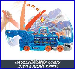 City Toy Car Track Set, Ultimate T-Rex Transporter, Hauler Transforms into Stomp