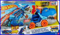 City Toy Car Track Set, Ultimate T-Rex Transporter, Hauler Transforms into Stomp