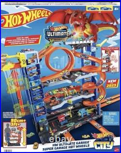 City Ultimate Garage Track Set with 2 Die-Cast Toy Cars & Car-Eating Dragon, Sto