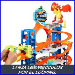 City Ultimate Track Set with 2 Die-Cast Toy Cars & Dragon Garage