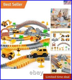 Construction Race Car Track Set for Kids Flexible Engineering Toys with 2 E