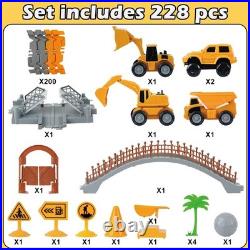 Construction Race Car Track Set for Kids Flexible Engineering Toys with 2 E