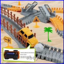 Construction Race Car Track Set for Kids Flexible Engineering Toys with 2 E