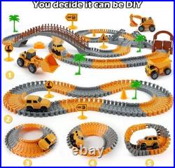 Construction Race Car Track Set for Kids Flexible Engineering Toys with 2 E