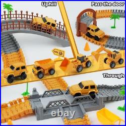Construction Race Car Track Set for Kids Flexible Engineering Toys with 2 E
