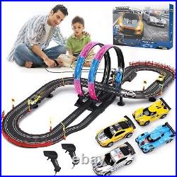 Customizable 20ft Electric Slot Car Track Set Includes 4 Cars & Remote Control