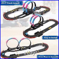 Customizable 20ft Electric Slot Car Track Set Includes 4 Cars & Remote Control