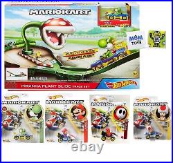 DieCast Hotwheels Mario Kart Piranha Plant Slide Track Set bundle with 4 extras